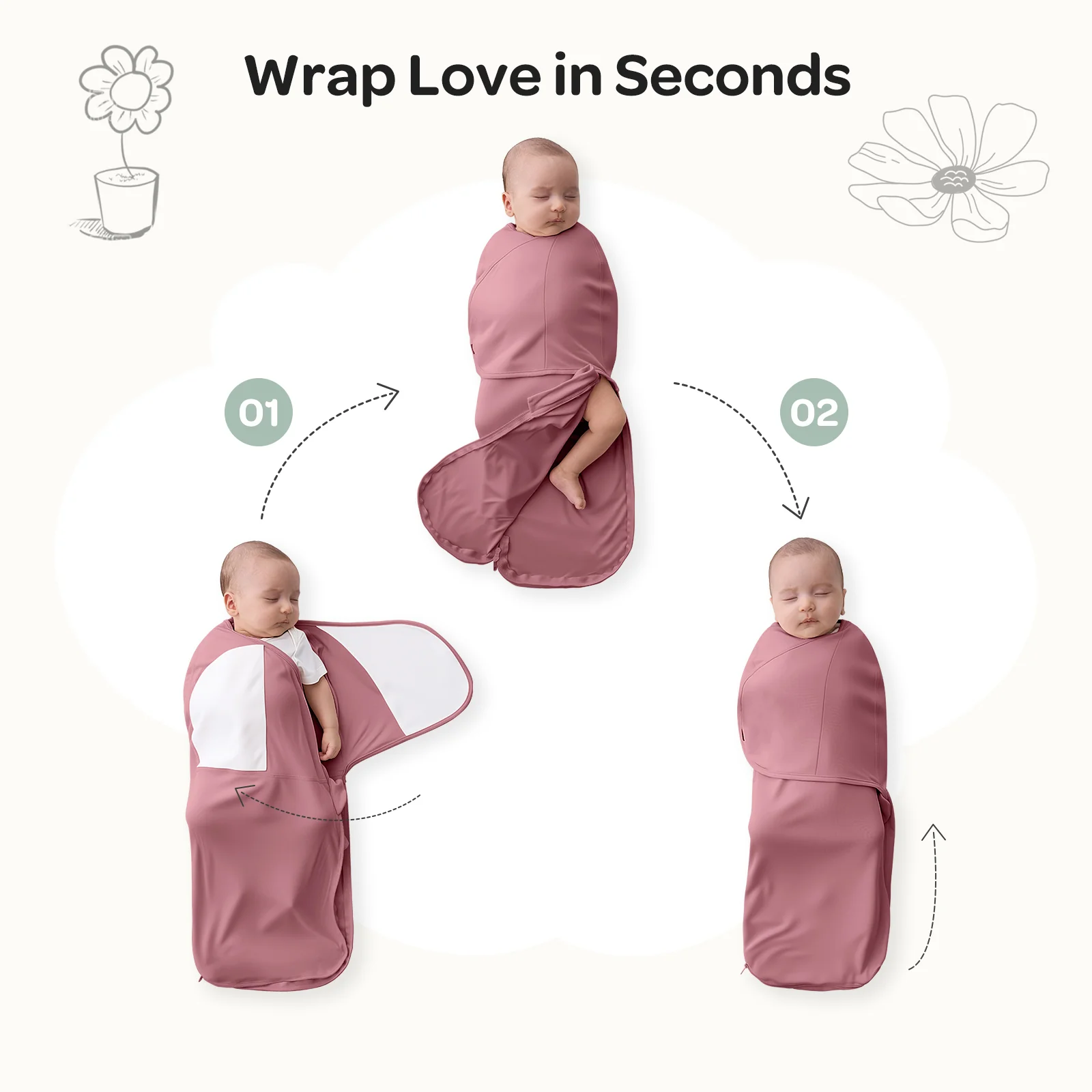 Baby Sleep Sack 1.5 TOG & Easy Swaddle Wrap For 0-3M Bundle - Image 3