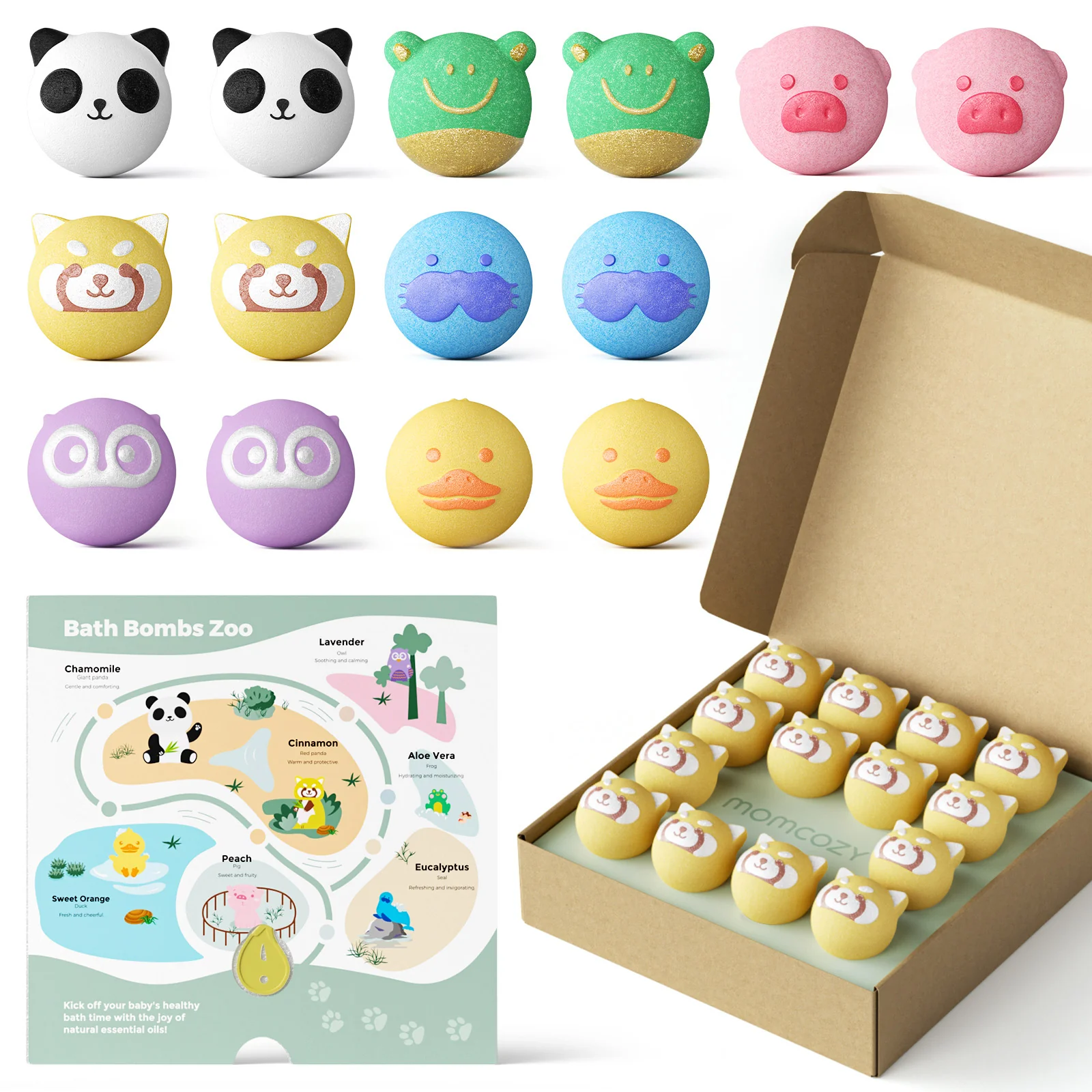 Momcozy Natural Essential Oil Bath Bombs with 7 Cute Animal Shapes(14 Pcs) - Image 6