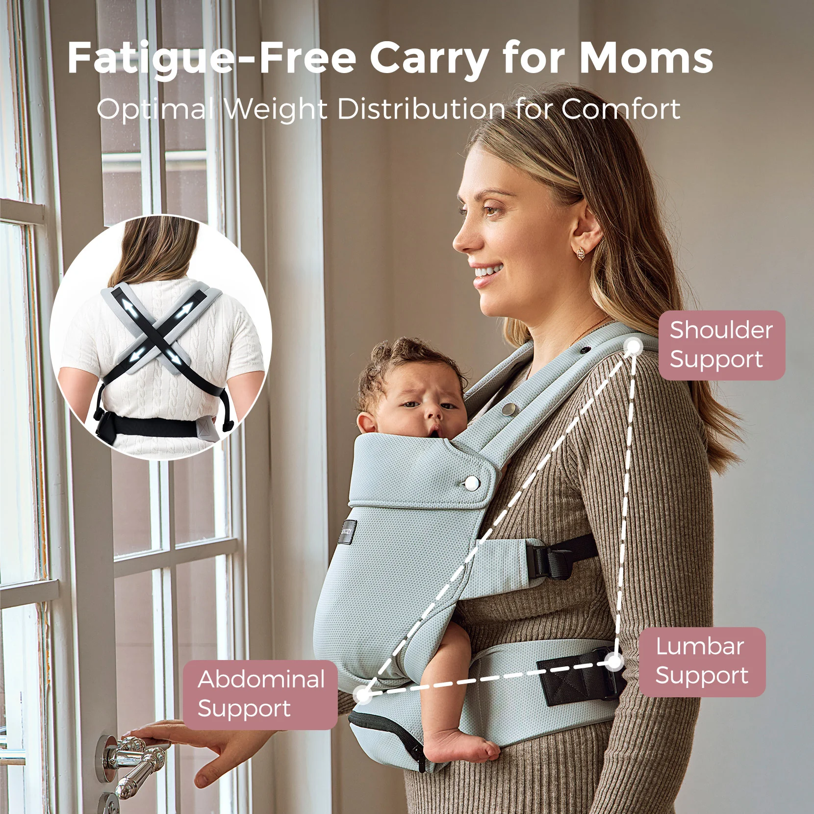 Momcozy Baby Carrier with Sunshield - Purplish Grey - Image 11