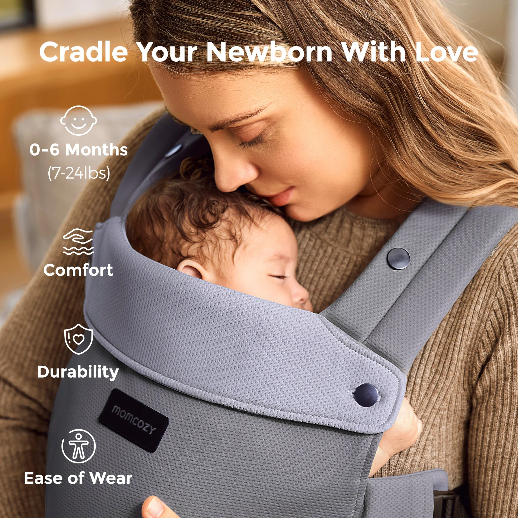 Momcozy Baby Carrier with Sunshield - Purplish Grey - Image 2