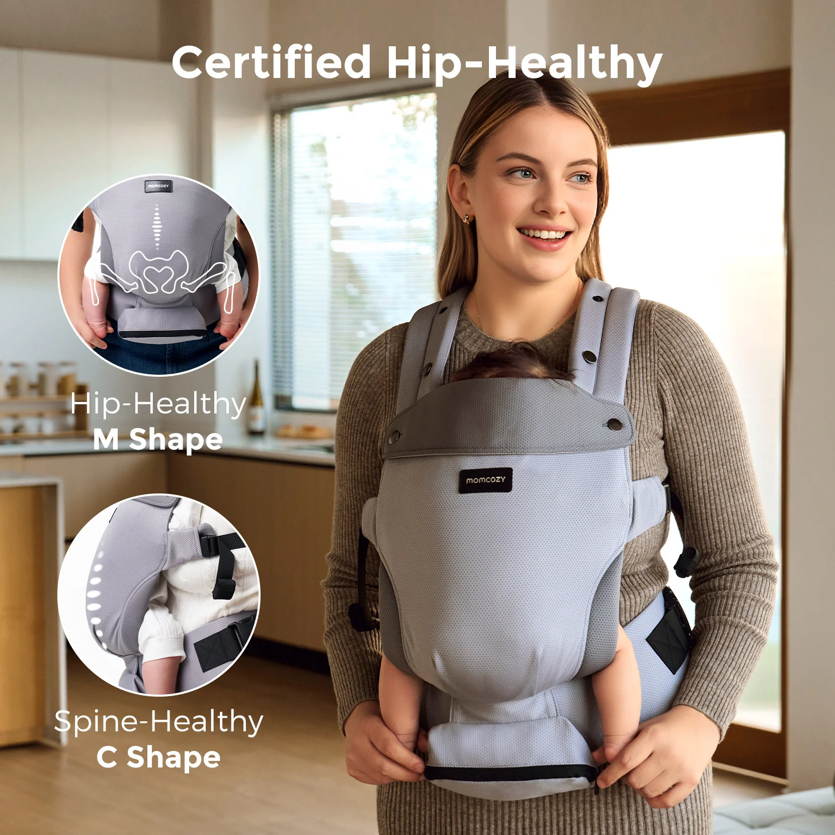 Momcozy Baby Carrier with Sunshield - Purplish Grey - Image 25