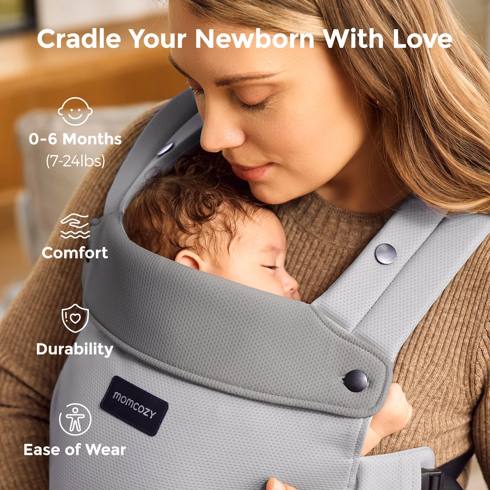 Momcozy Baby Carrier with Sunshield - Purplish Grey - Image 26