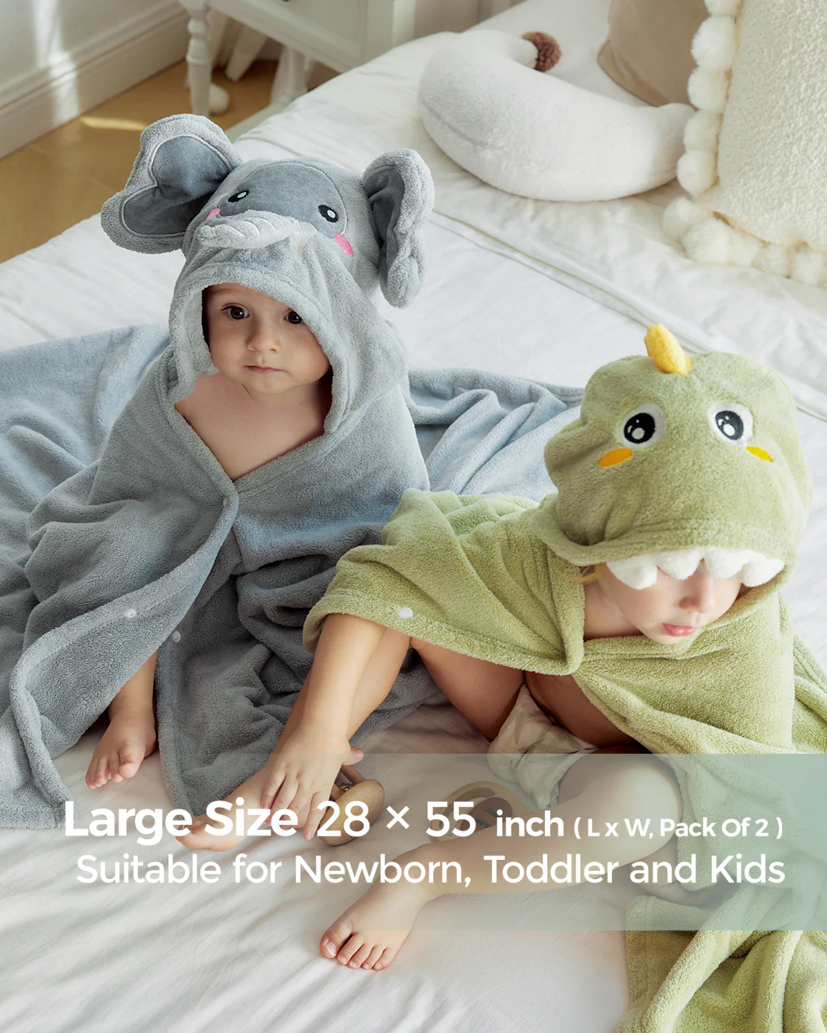 Momcozy Coral Fleece Hooded Baby Towel - Elephant and Crocodile - Image 2