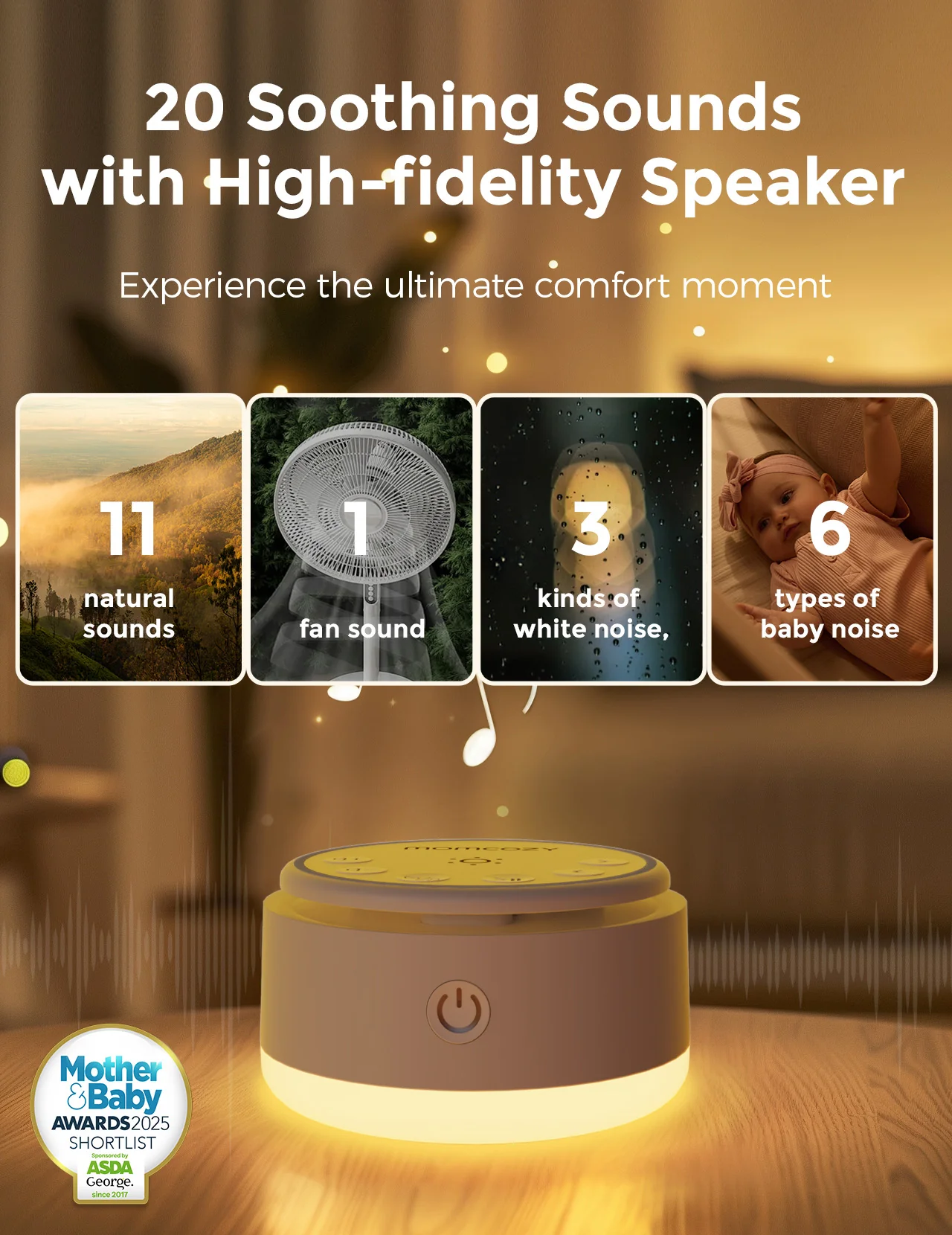 Momcozy Baby Sound Machine - Long Battery Life (Warm Light) - Image 3