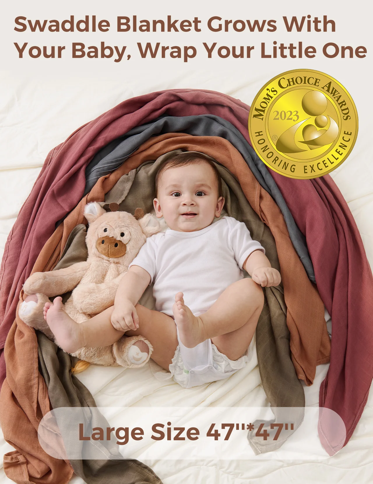 Momcozy Softness Swaddle Blankets -  Brown (4 Pack) - Image 2