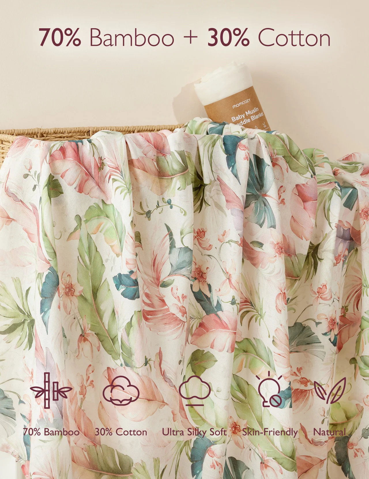 Momcozy Softness Swaddle Blankets -  Flower Beige (2 Pack) - Image 4