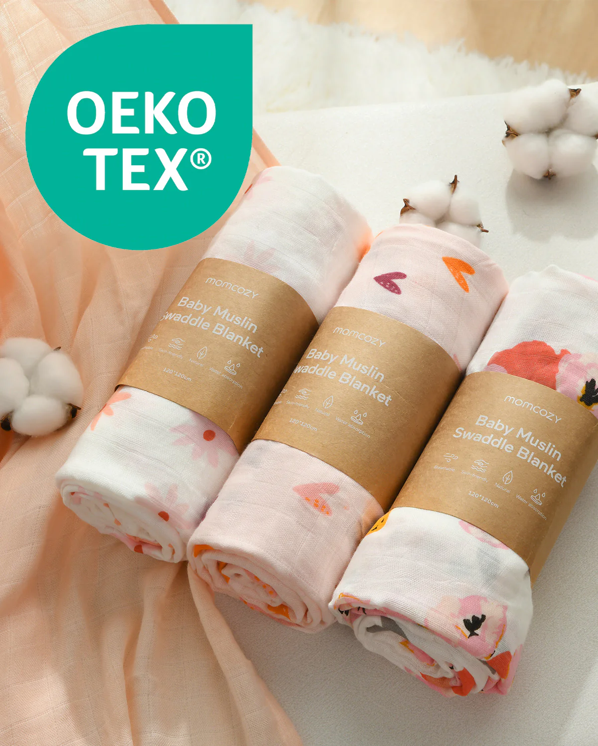 Momcozy Softness Swaddle Blankets -  Heart Flower (4 Pack) - Image 7