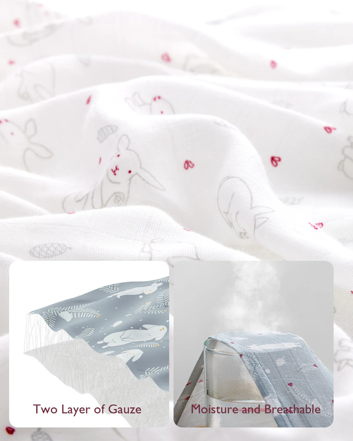 Momcozy Softness Swaddle Blankets -  Lovely Rabbit (4 Pack) - Image 3