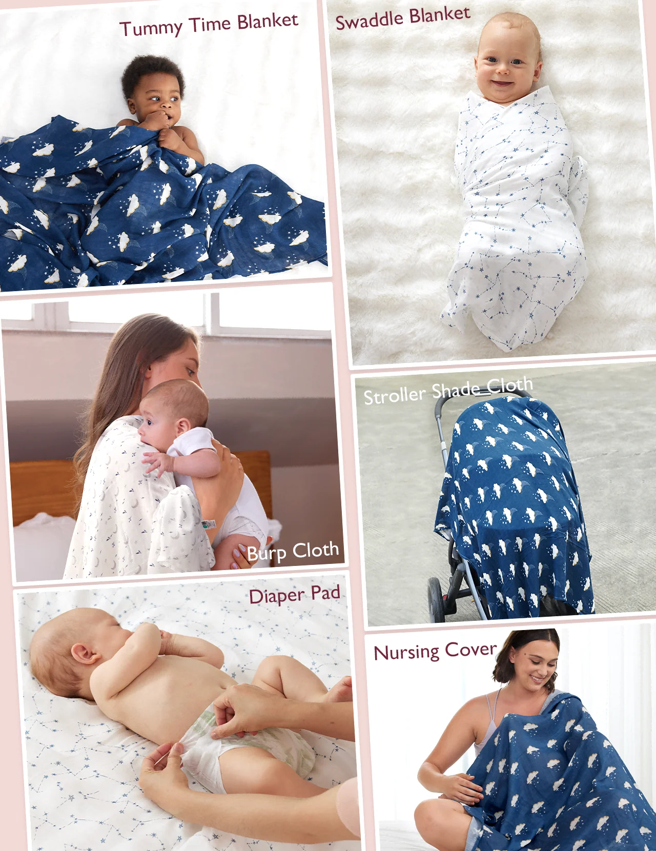 Momcozy Softness Swaddle Blankets -   Midnight Star Clouds (4 Pack) - Image 5