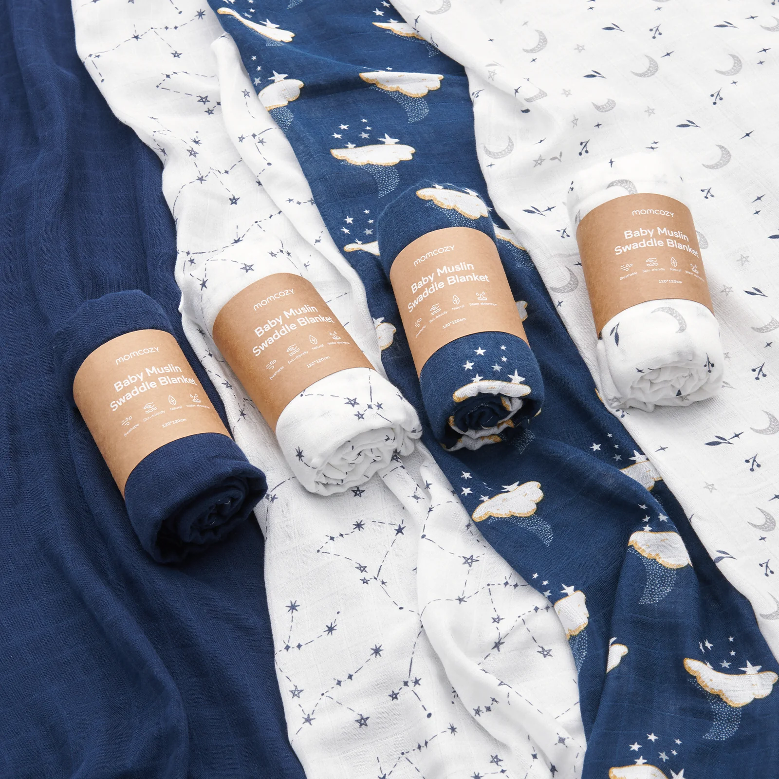 Momcozy Softness Swaddle Blankets -   Midnight Star Clouds (4 Pack) - Image 6