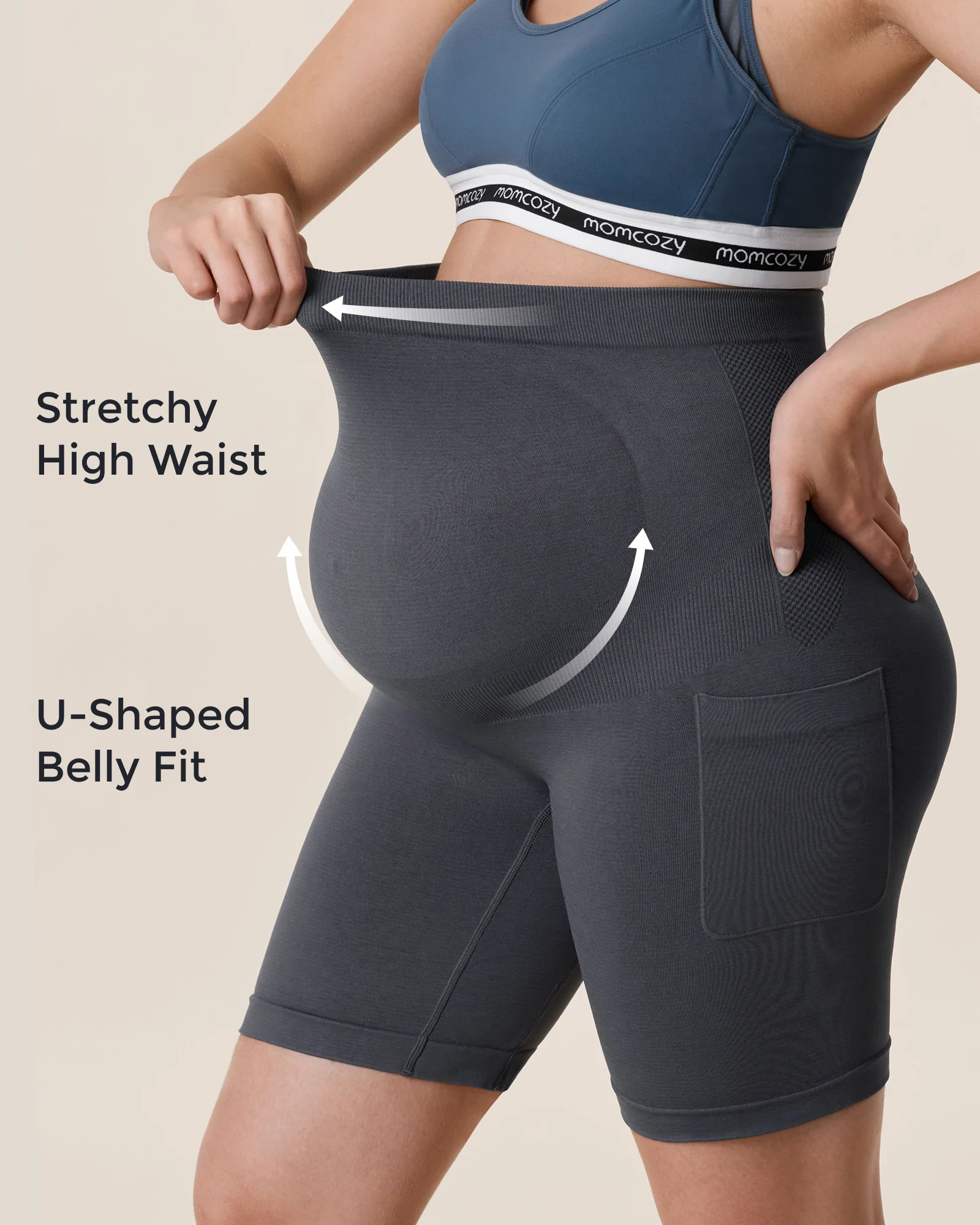 Momcozy Women's 6" Over Belly Maternity Biker Shorts with Pockets - Image 7