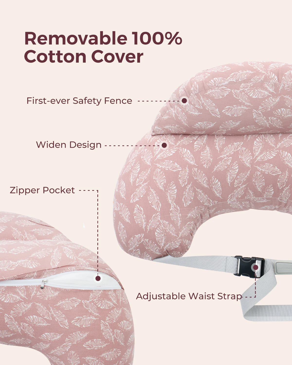 Multifunctional and Adjustable Nursing Pillow - Light Pink - Image 12