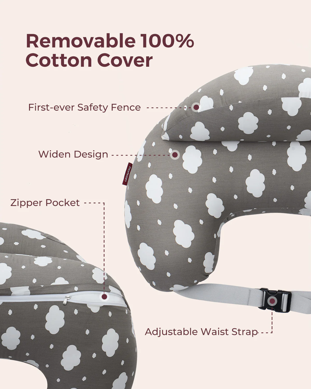 Multifunctional and Adjustable Nursing Pillow - Light Pink - Image 19