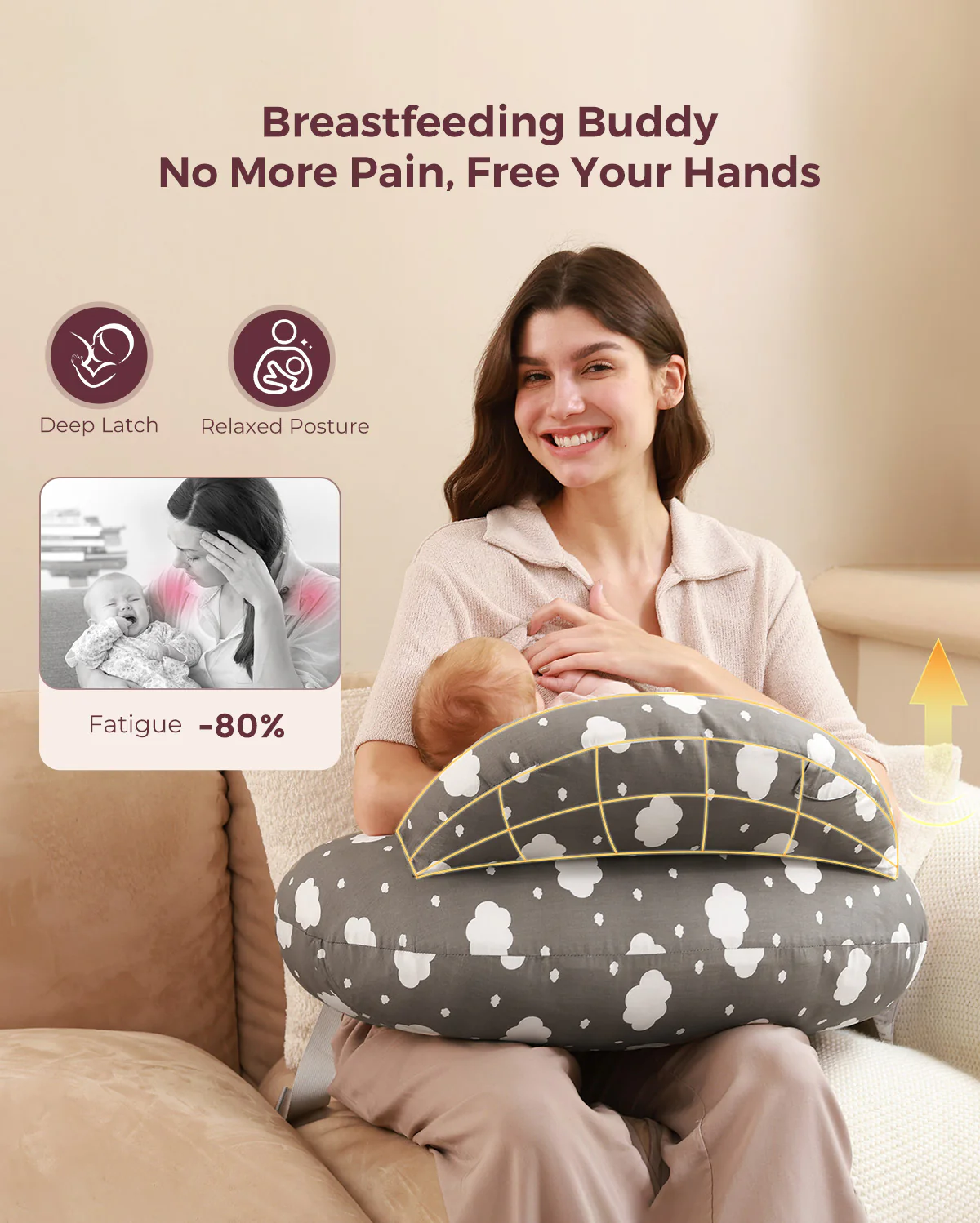 Multifunctional and Adjustable Nursing Pillow - Light Pink - Image 5