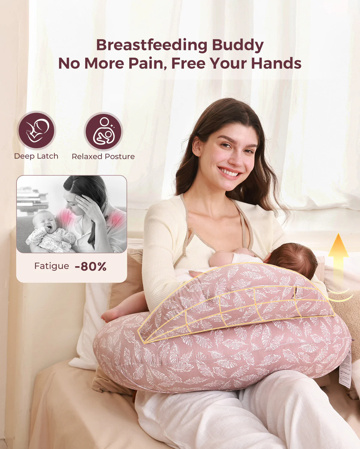 Multifunctional and Adjustable Nursing Pillow - Light Pink - Image 7